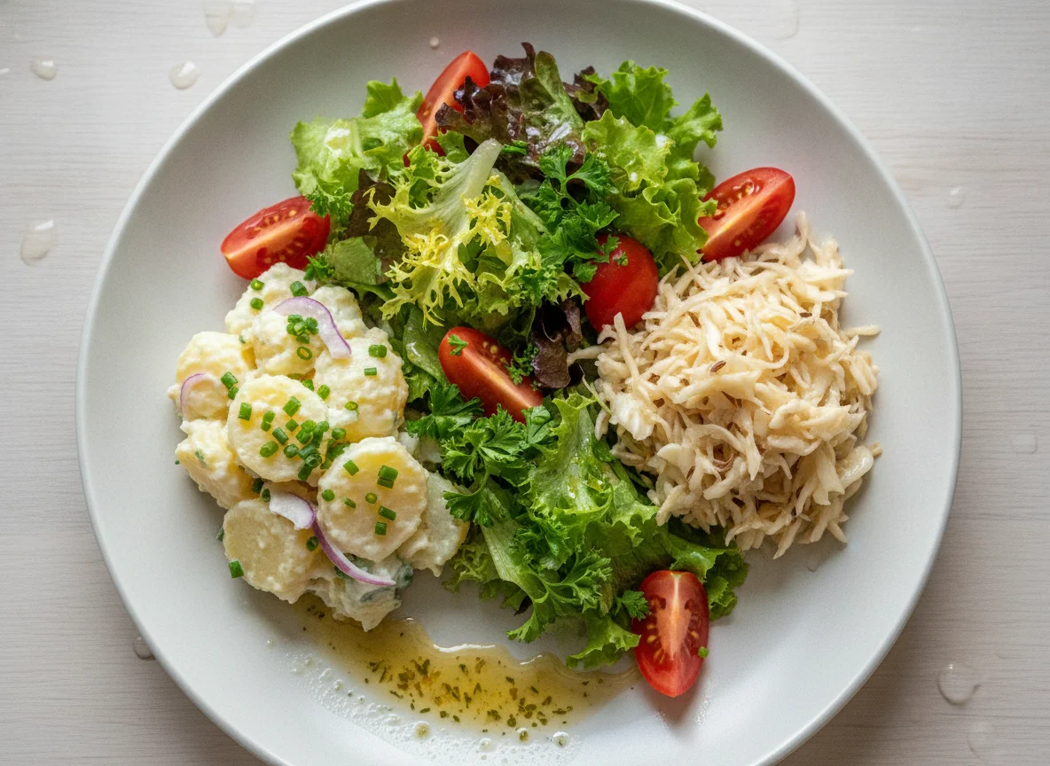 Salat mit Kartoffelsalat und Krautsalat photo