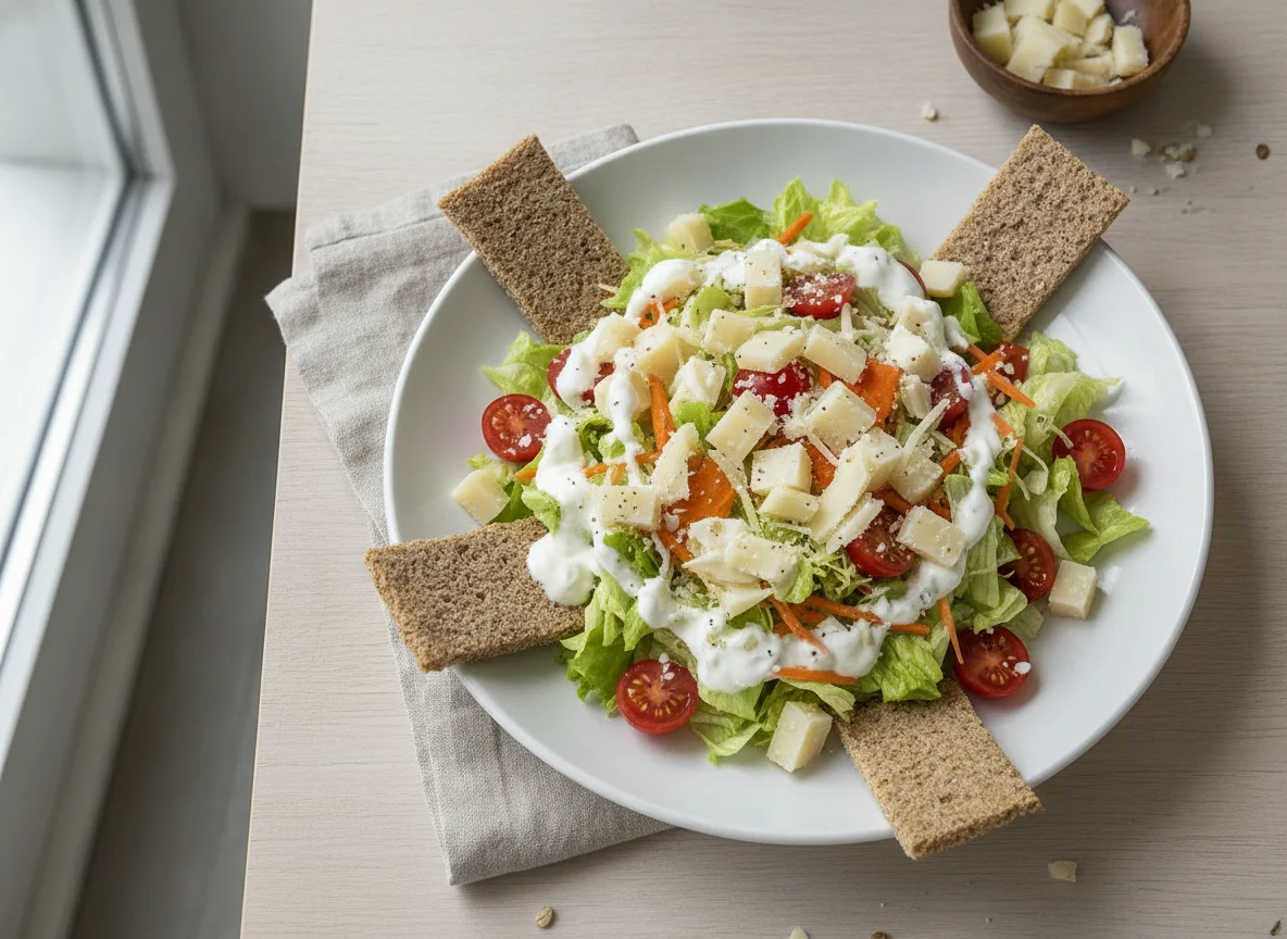 Salat mit Käse und Knäckebrot photo