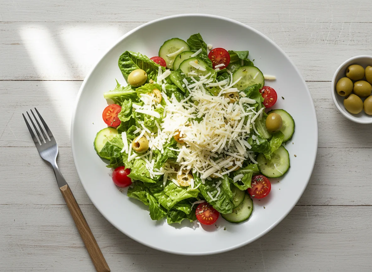 Salat mit Käse und Oliven photo