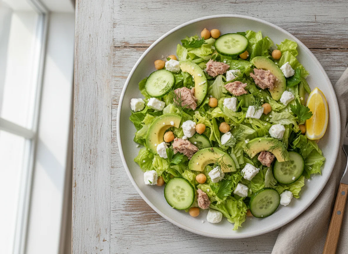 Salat mit Kichererbsen, Avocado und Feta photo
