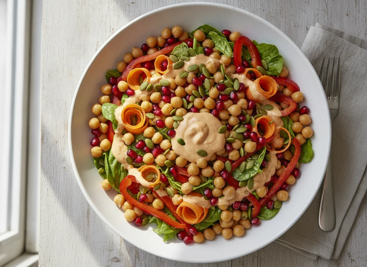 Salat mit Kichererbsen und Granatapfel photo