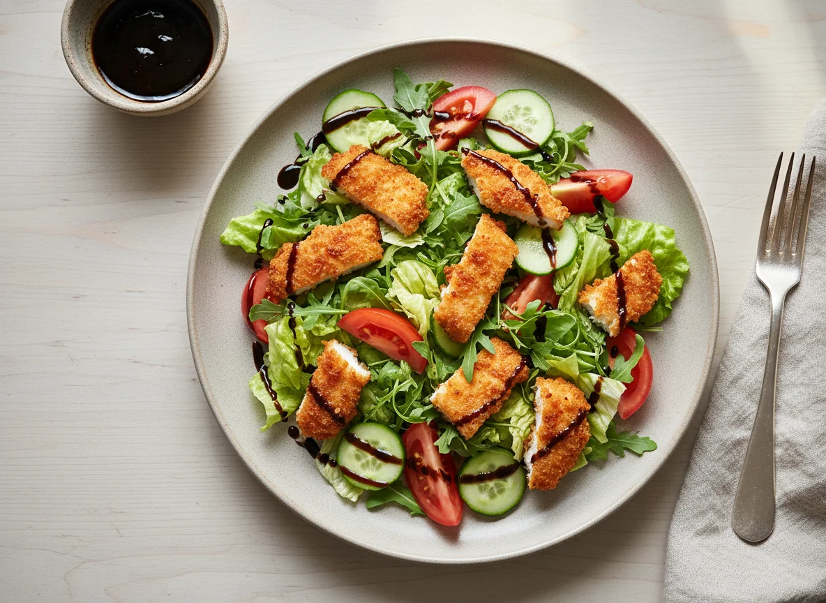 Salat mit knusprigem Hähnchen und Balsamico-Dressing photo