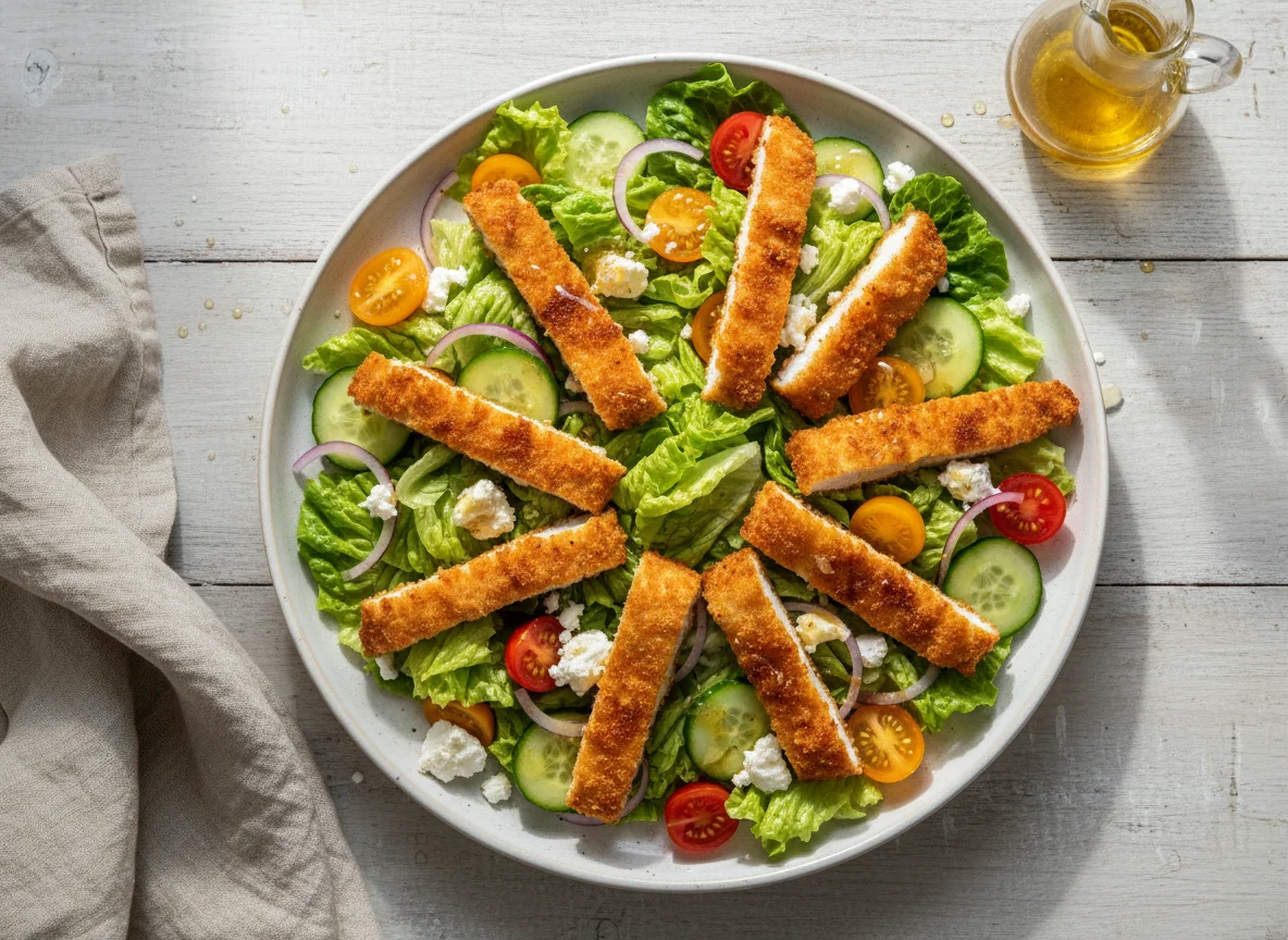 Salat mit knusprigem Hähnchen und Feta photo