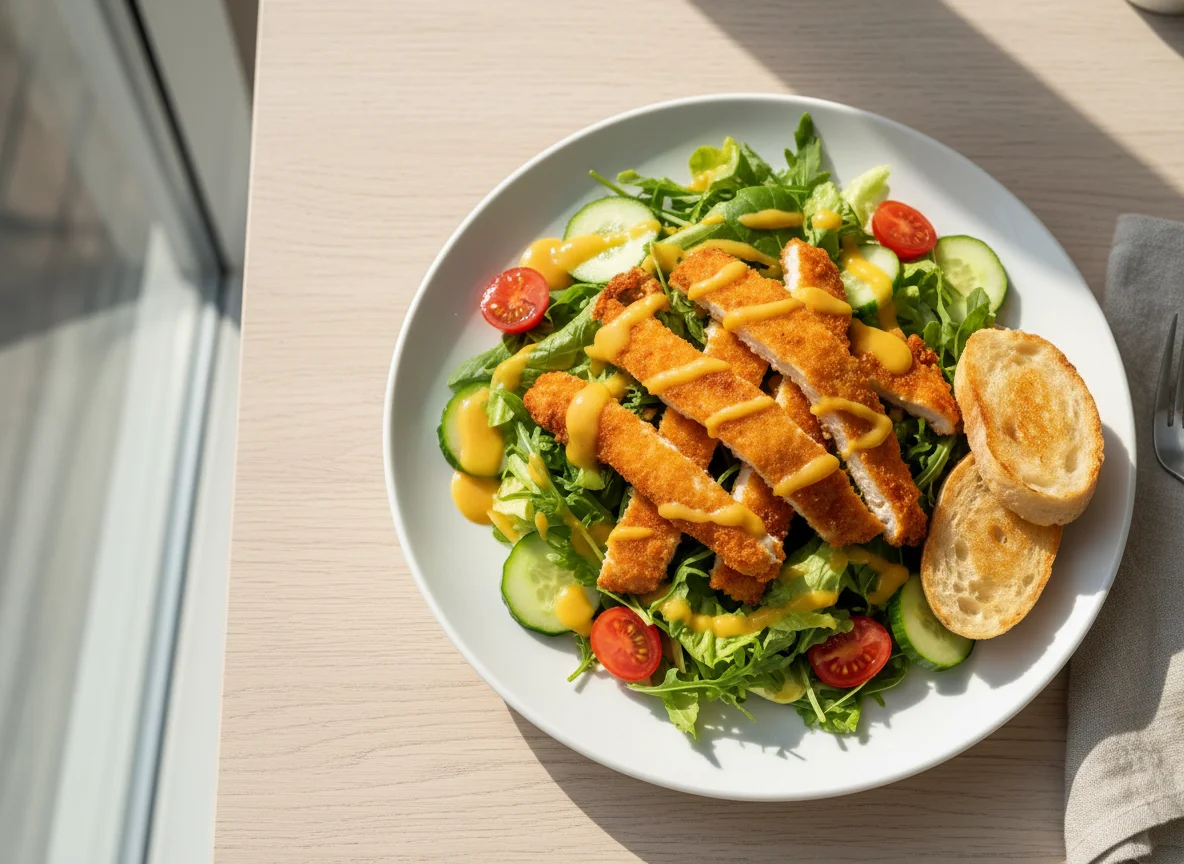 Salat mit knusprigem Hähnchen und Mango-Dressing photo