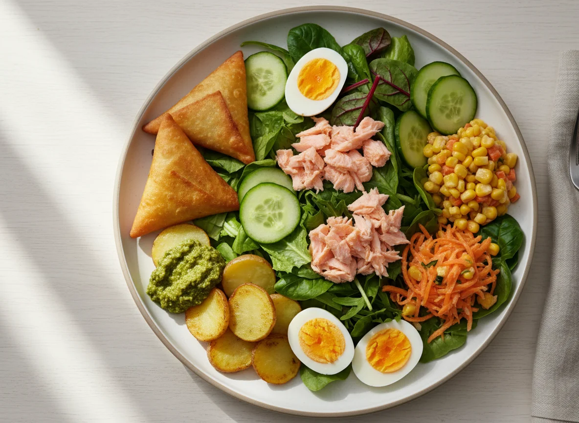 Salat mit Lachs und Beilagen photo