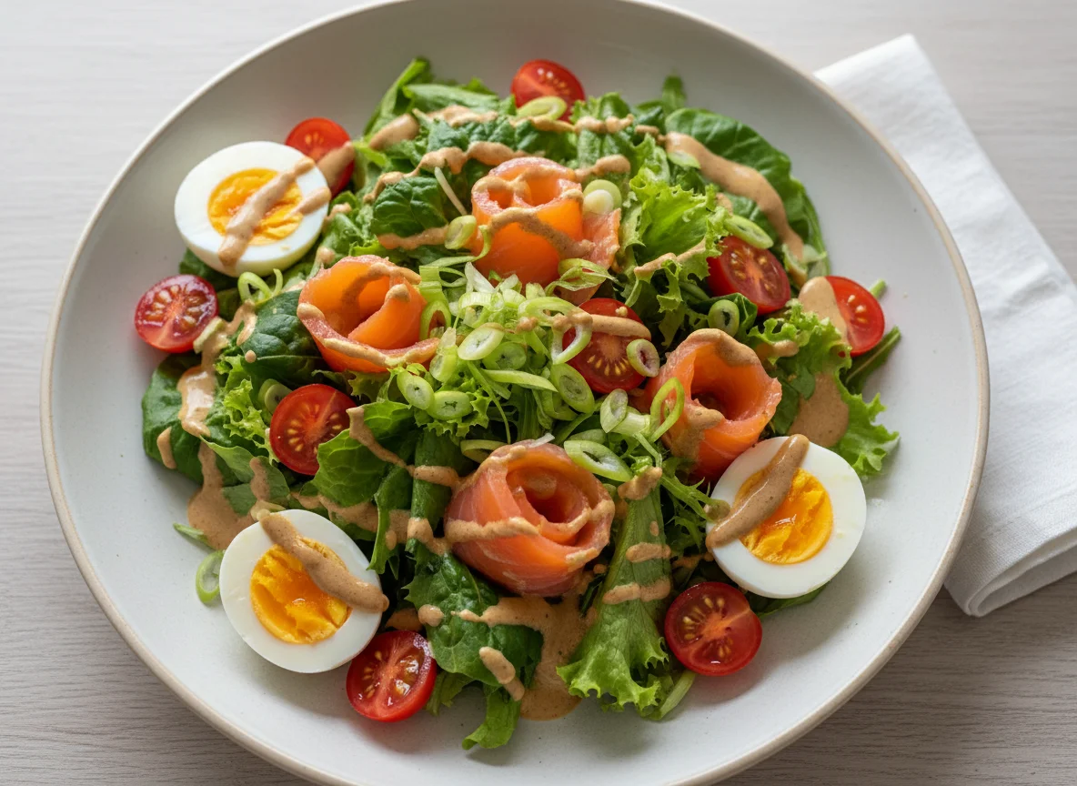 Salat mit Lachs und Ei photo