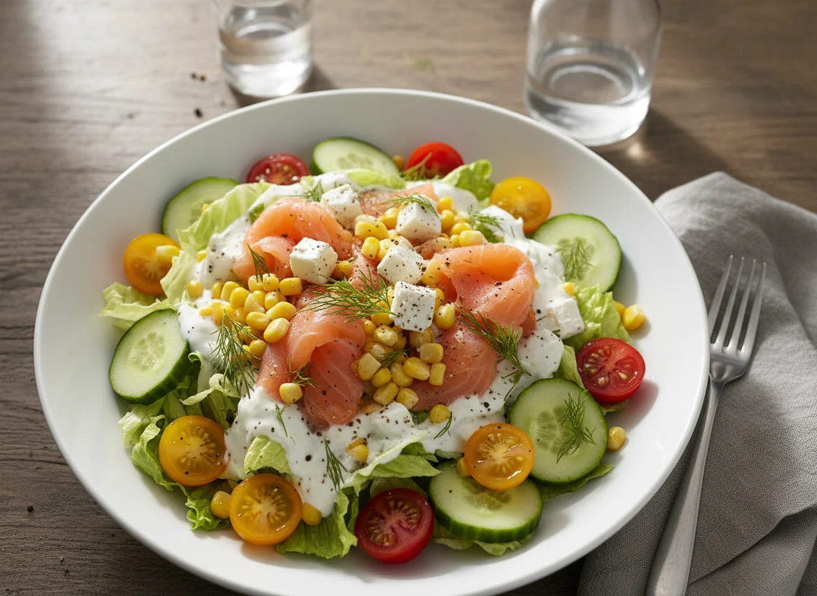 Salat mit Lachs und Feta photo