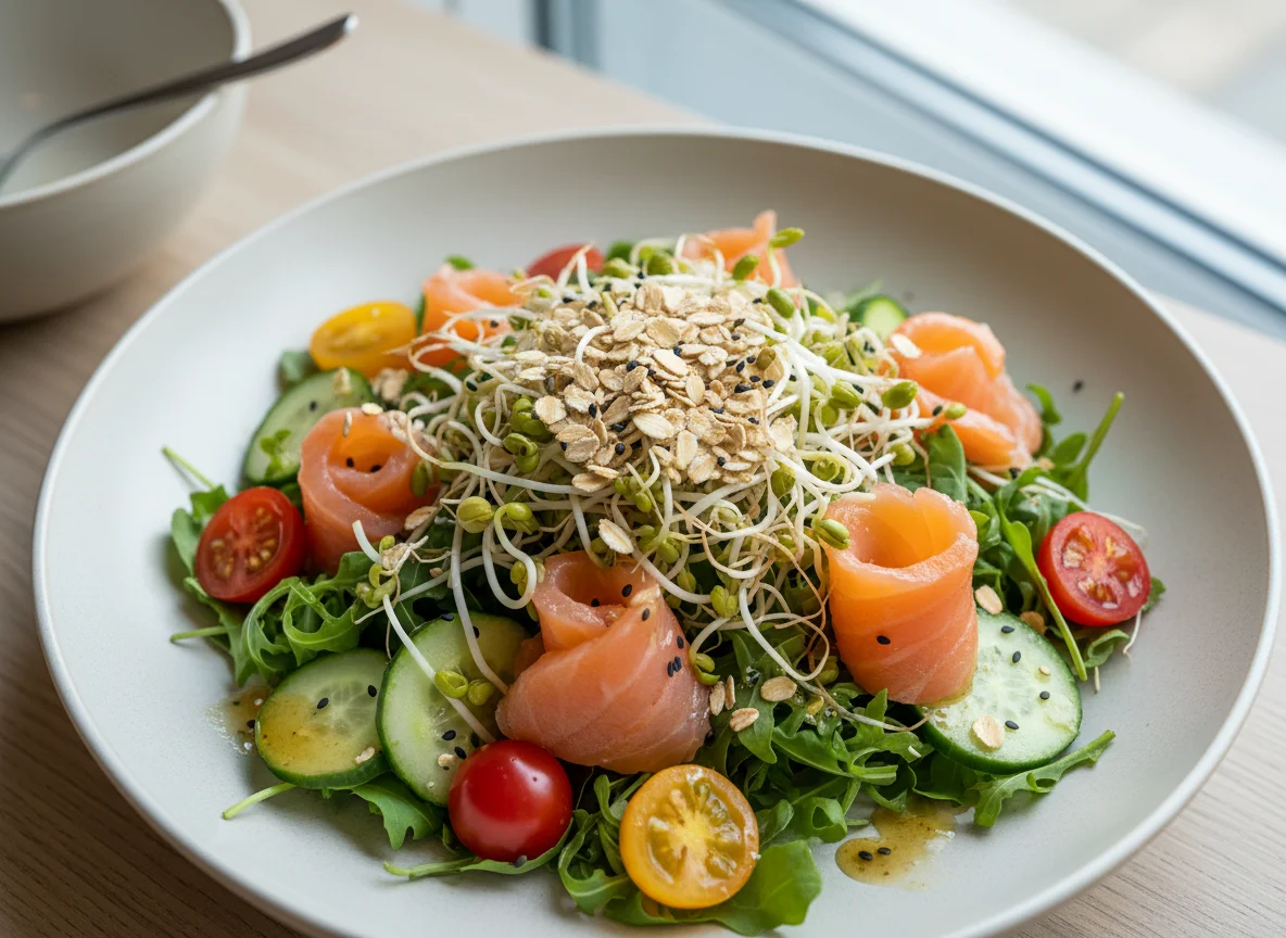 Salat mit Lachs und Sprossen photo