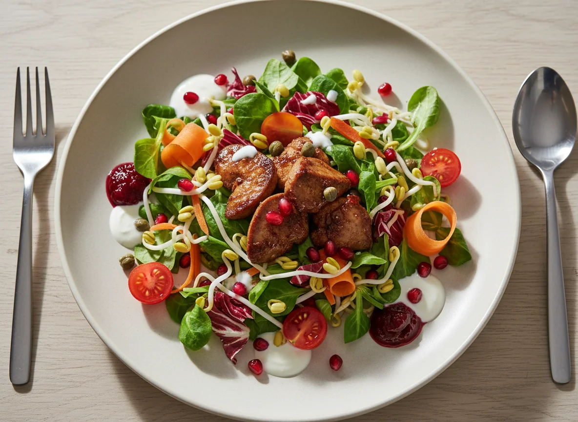 Salat mit Leber und Granatapfel photo