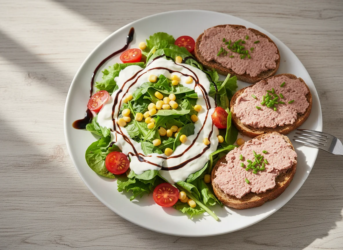 Salat mit Leberwurstbrot photo