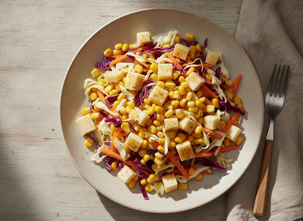 Salat mit Mais, Karotten und Käse photo