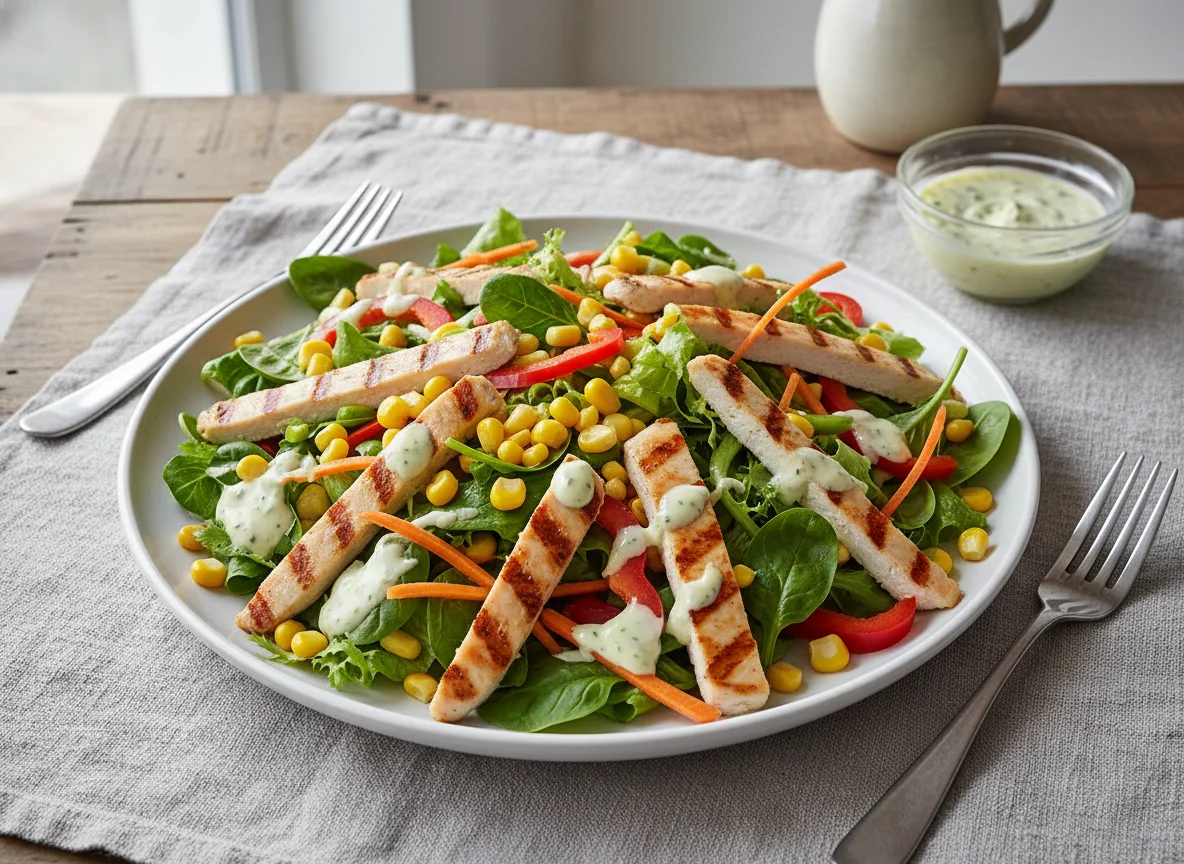 Salat mit Mais und Hähnchen photo