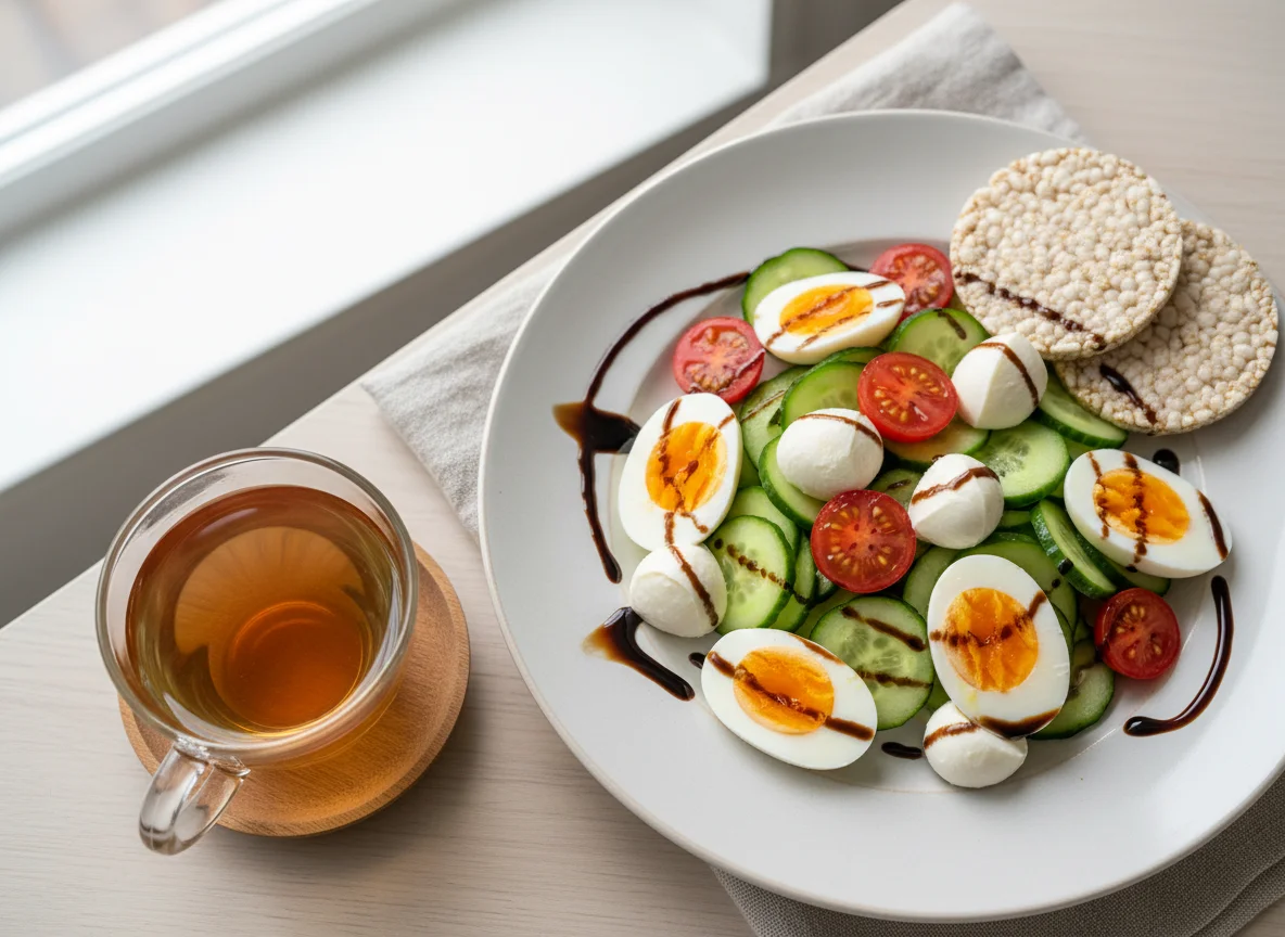 Salat mit Mozzarella, Ei und Balsamico photo