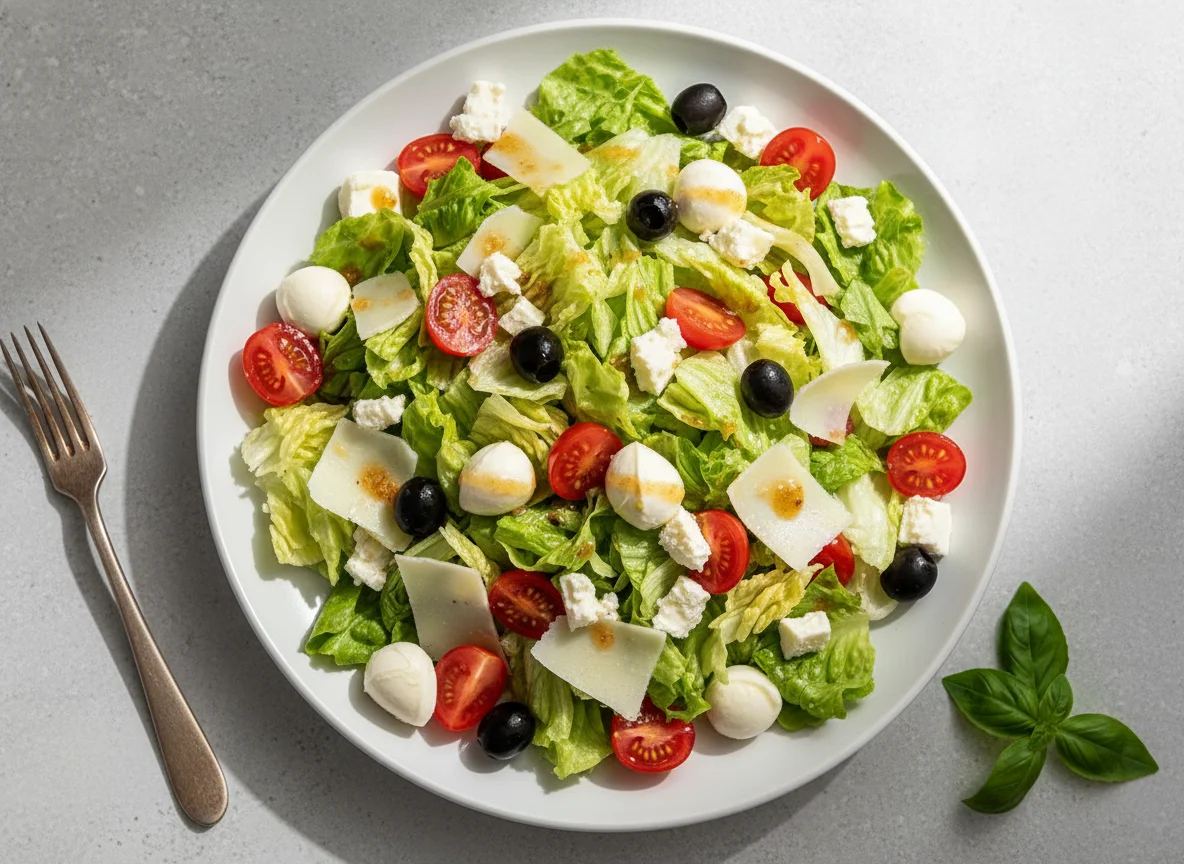 Salat mit Mozzarella, Feta und Oliven photo