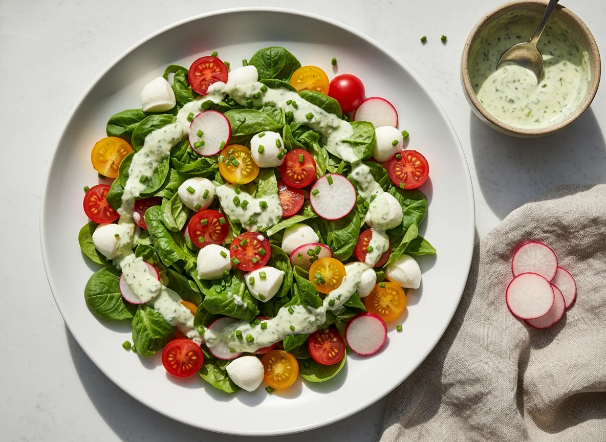 Salat mit Mozzarella und Radieschen photo