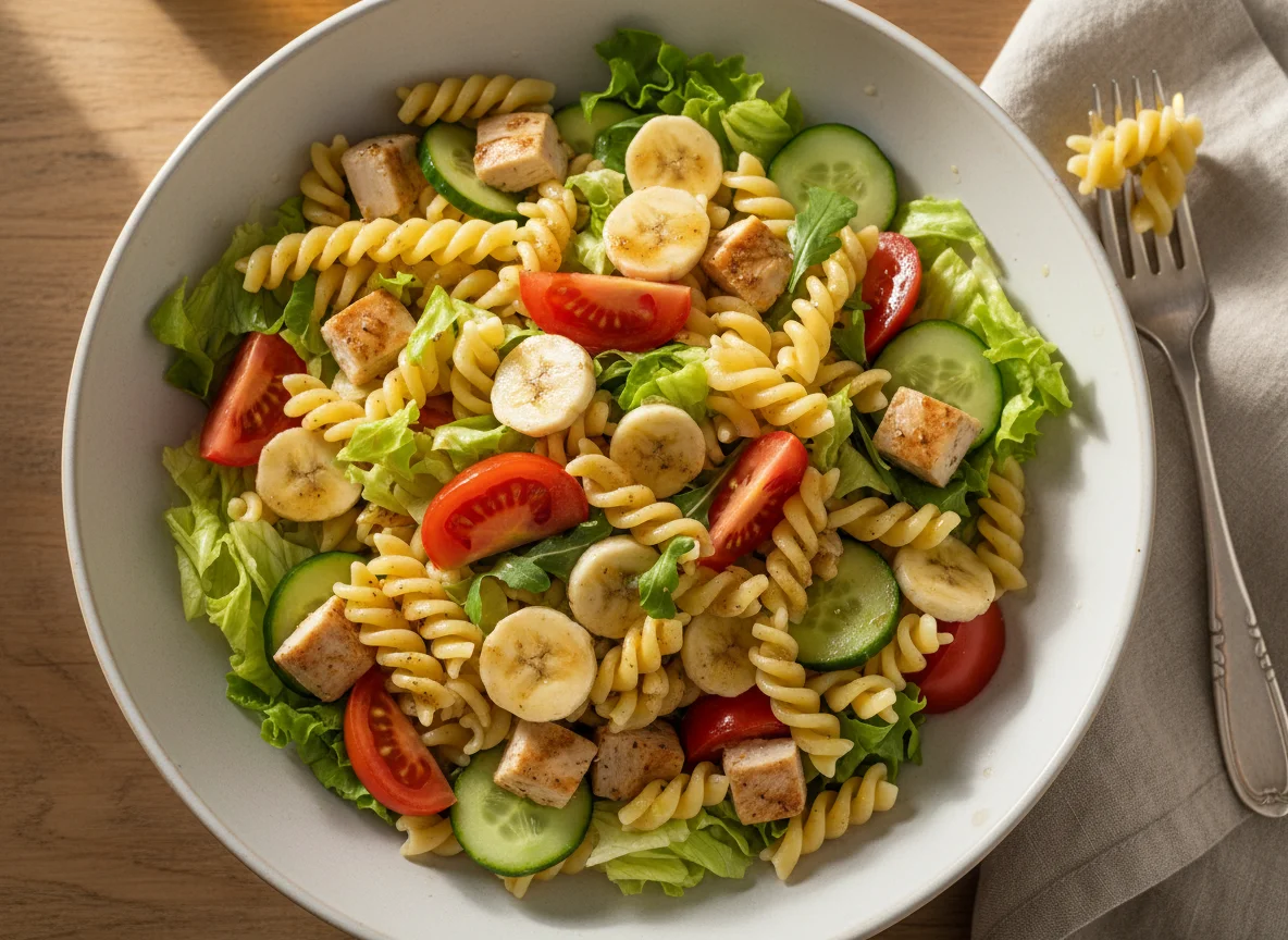 Salat mit Nudeln und Hähnchen photo