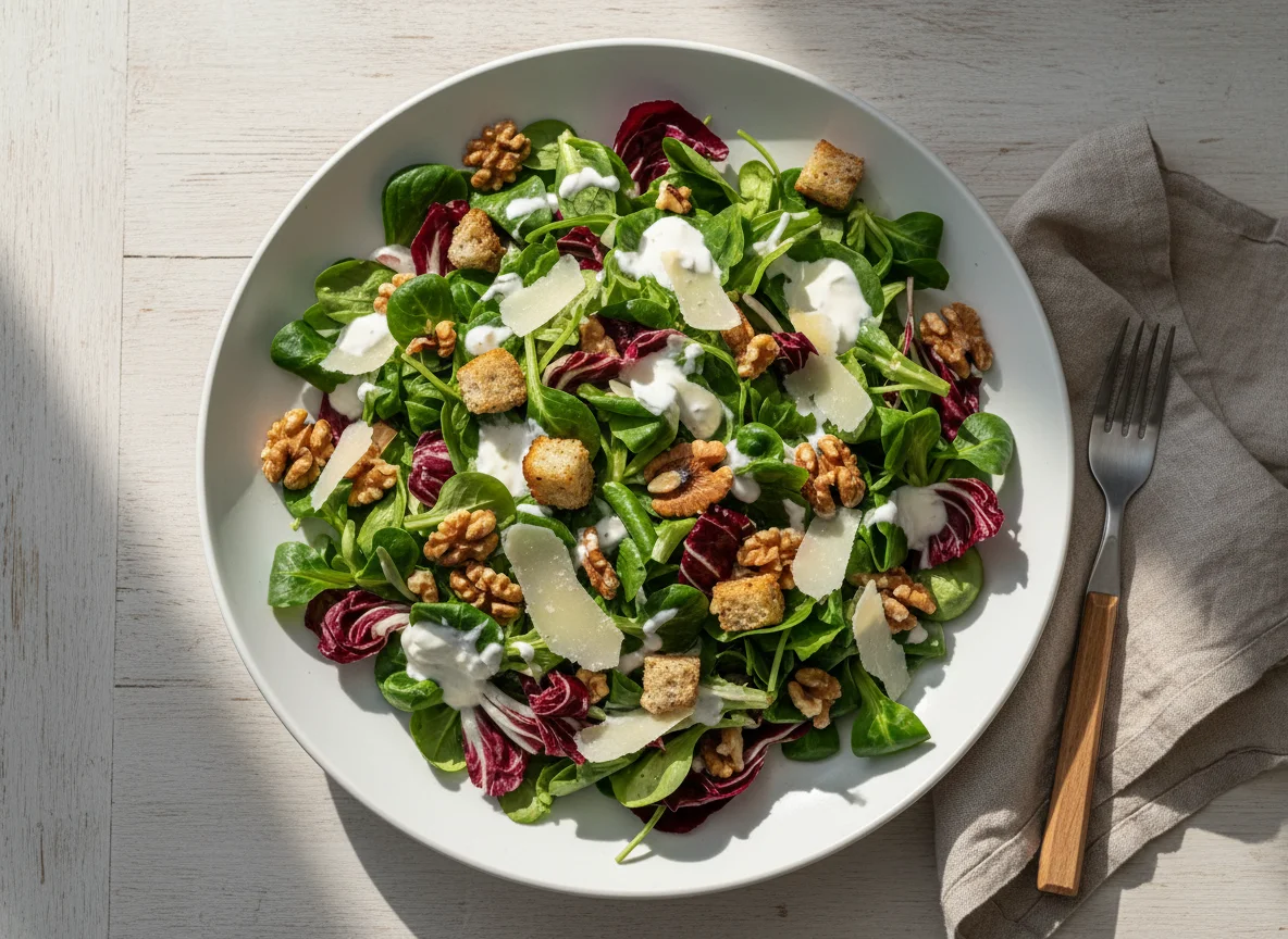 Salat mit Nüssen und Käse photo