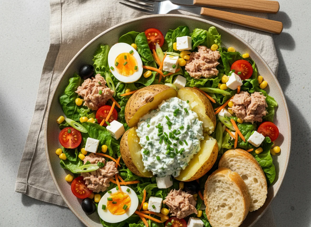 Salat mit Ofenkartoffel und Thunfisch photo