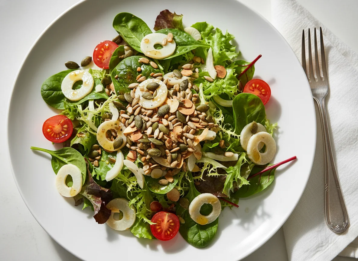 Salat mit Palmenherzen und Kernen photo