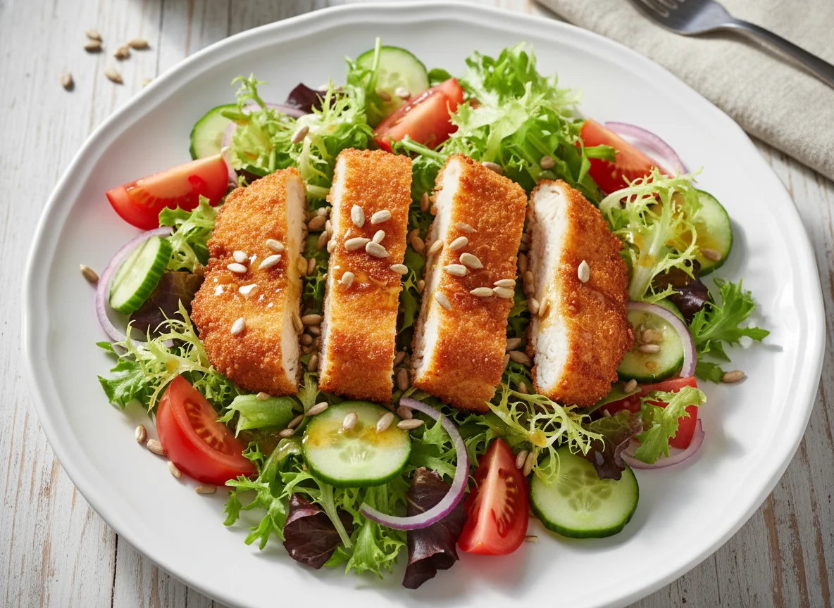 Salat mit paniertem Hähnchen photo