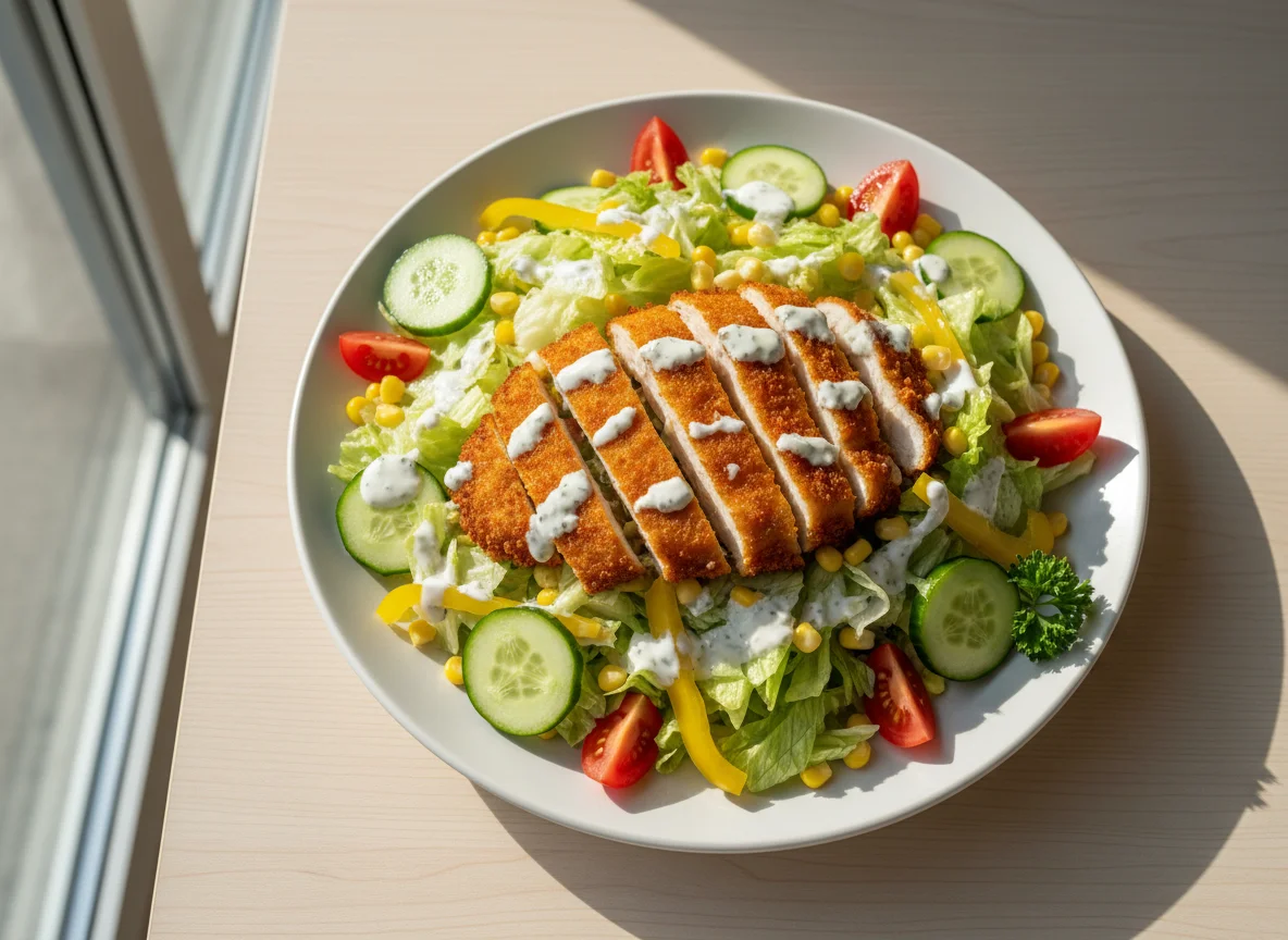 Salat mit paniertem Hähnchenbrustfilet photo