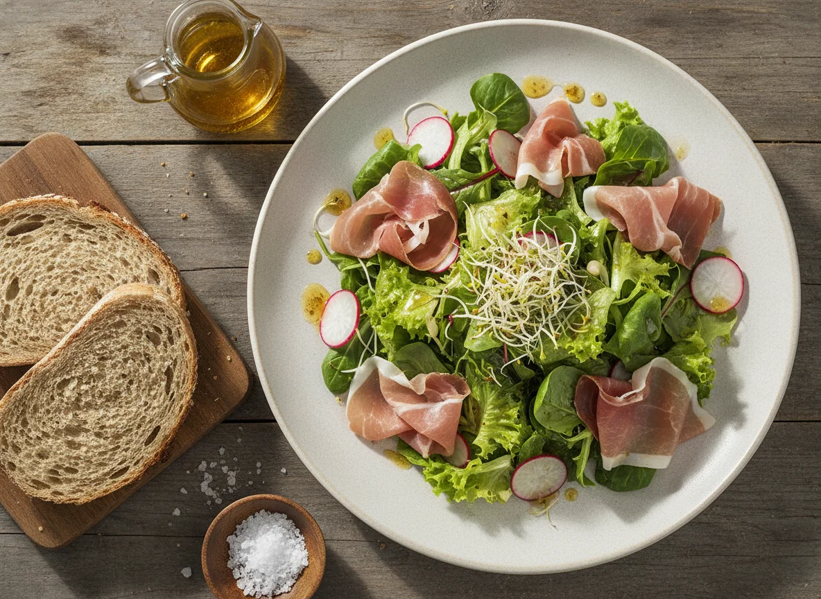 Salat mit Parmaschinken und Radieschen photo