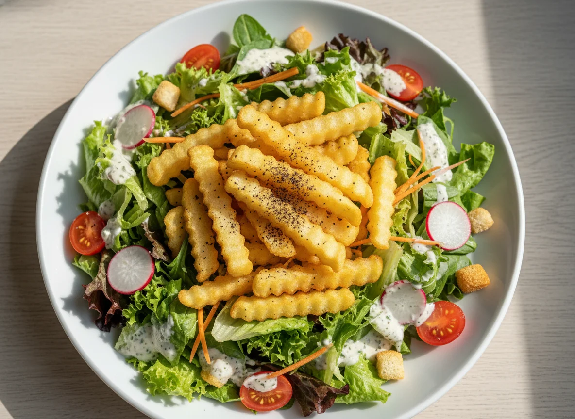 Salat mit Pommes Frites photo
