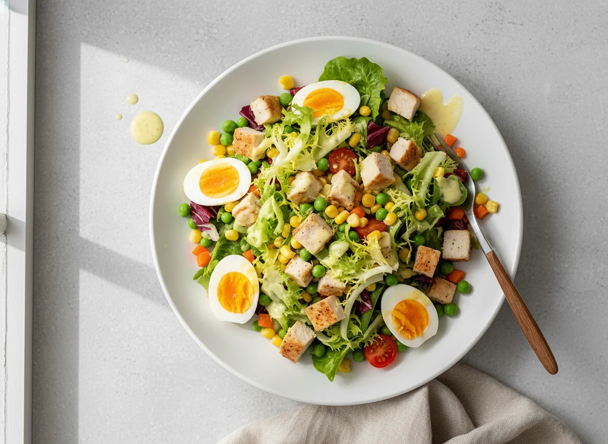 Salat mit Poulet und Ei photo