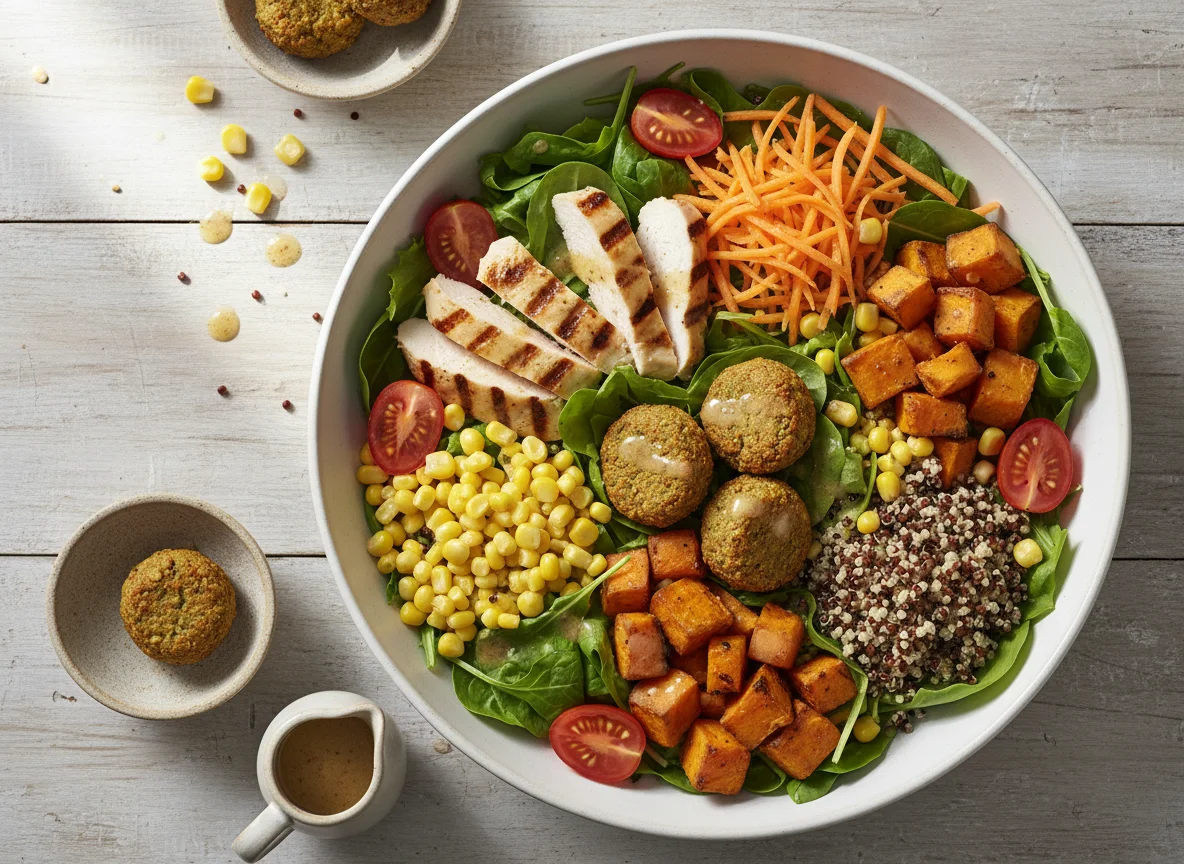 Salat mit Poulet und Falafel photo
