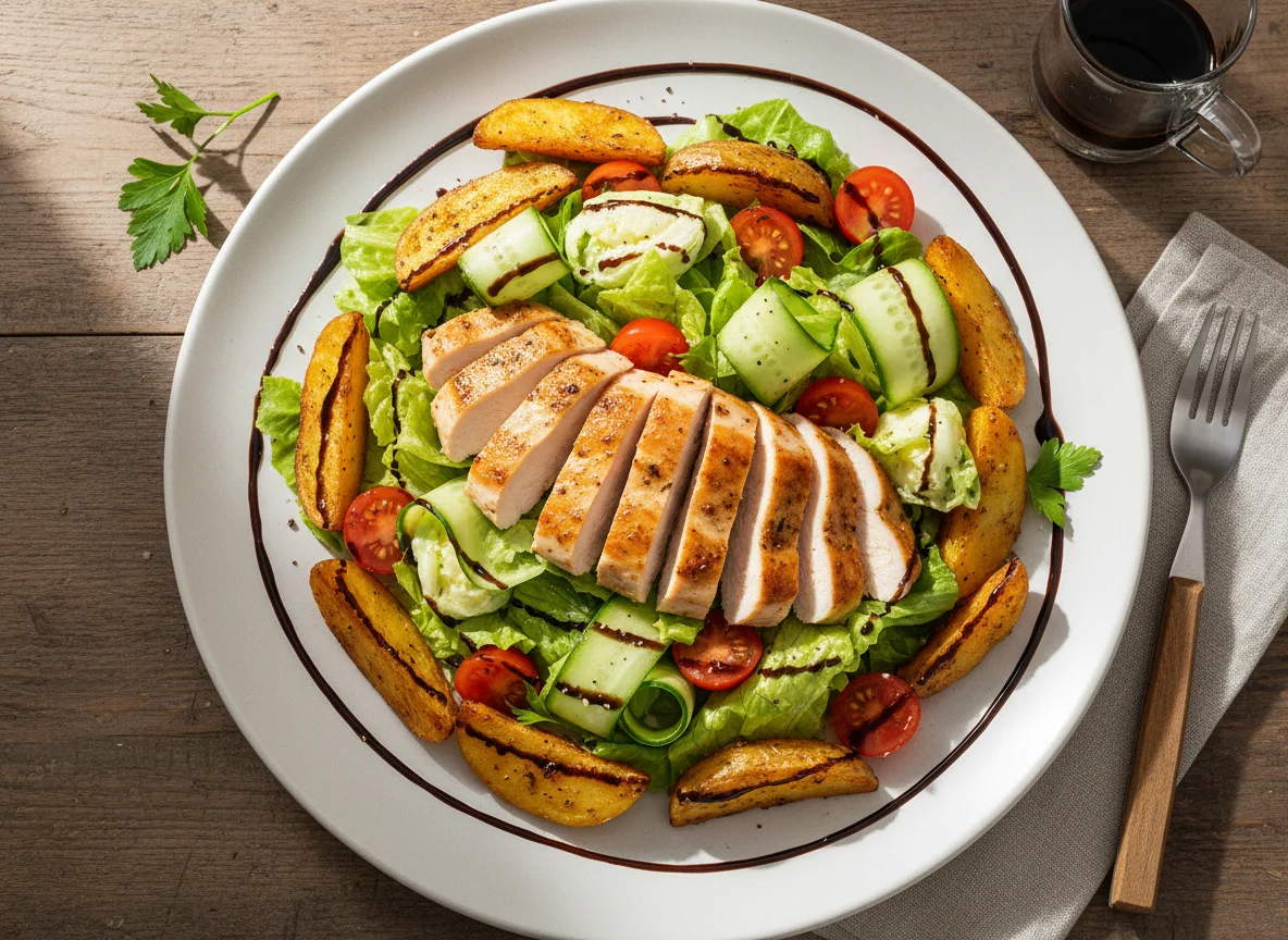 Salat mit Poulet und Kartoffeln photo