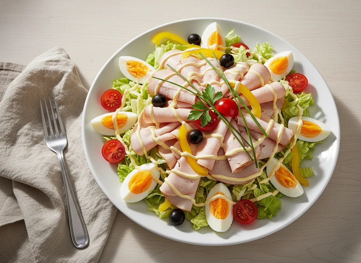 Salat mit Putenbrust und Ei photo