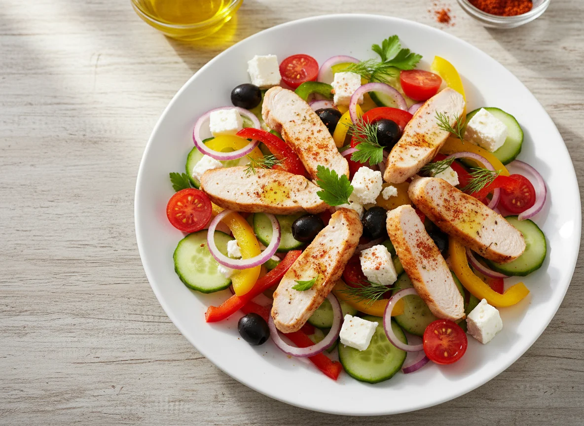 Salat mit Putenbrust und Feta photo