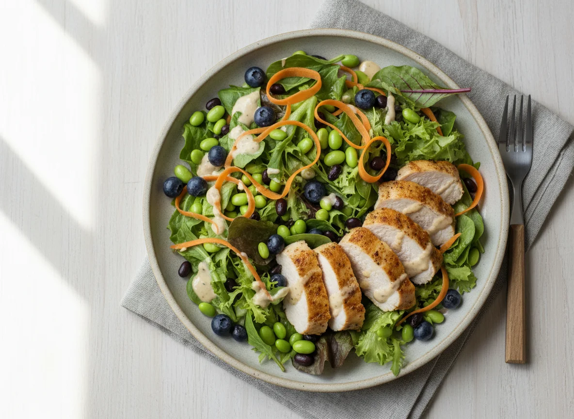 Salat mit Putenbrust und verschiedenen Toppings photo