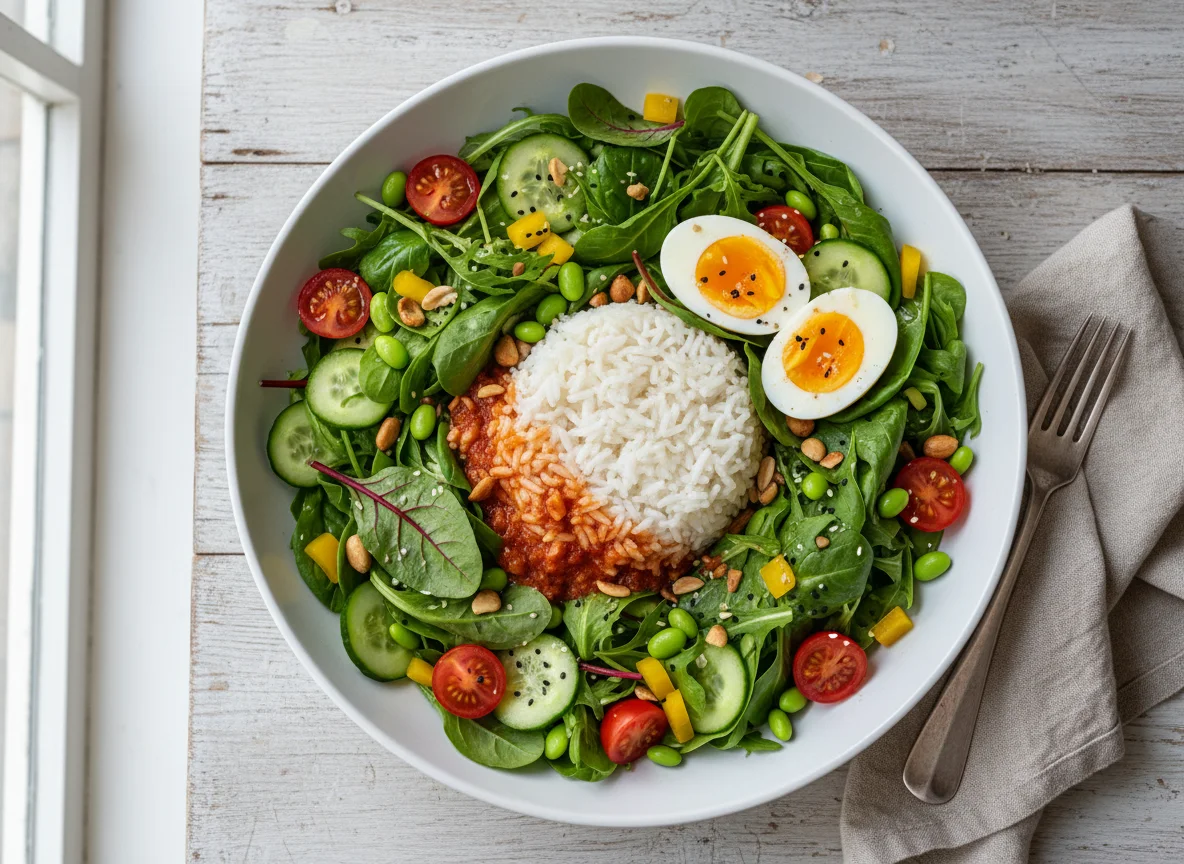 Salat mit Reis und Ei photo