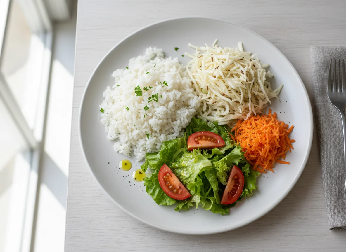 Salat mit Reis und Krautsalat photo