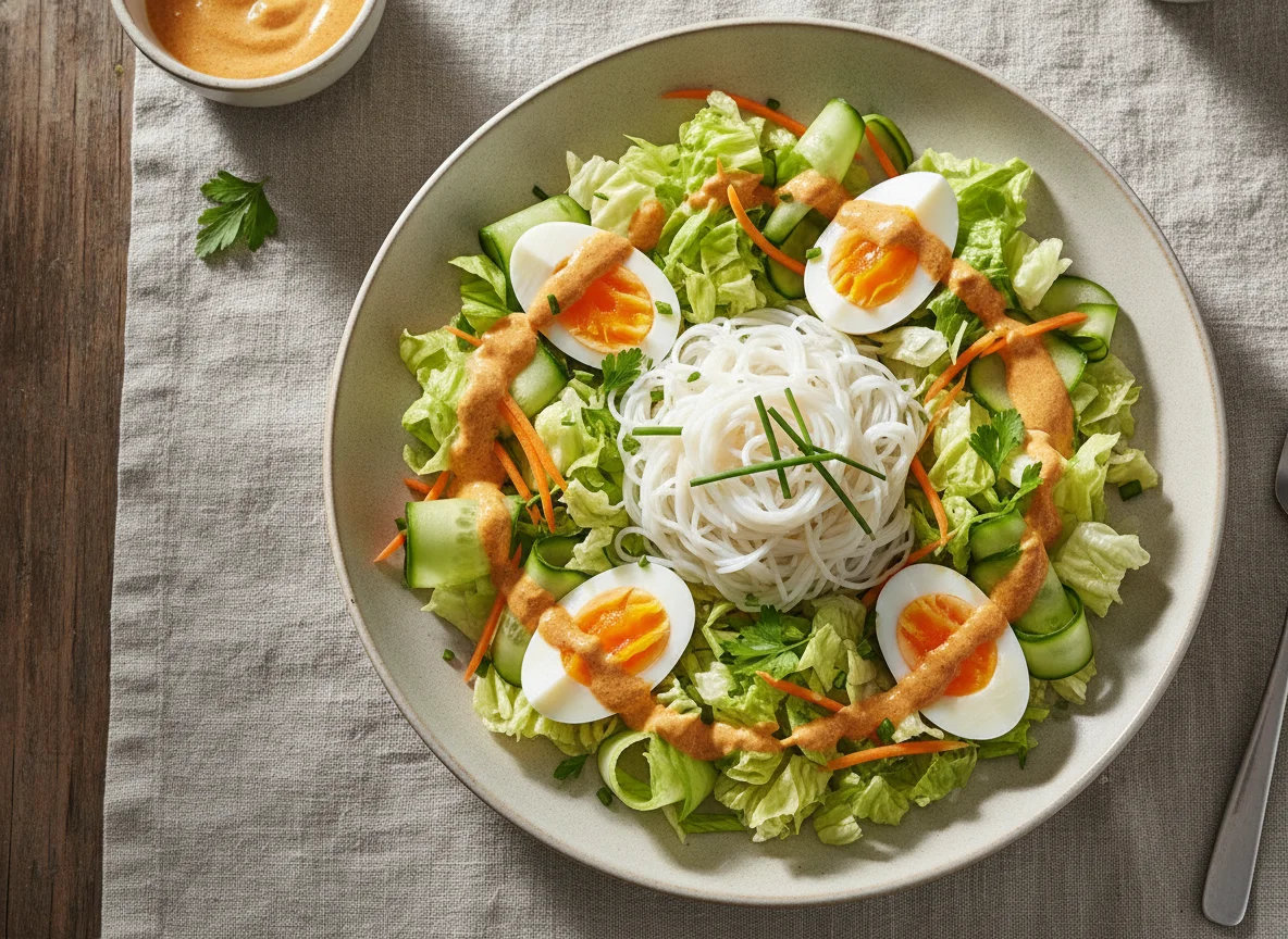 Salat mit Reisnudeln und Ei photo