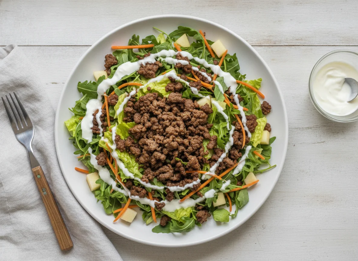 Salat mit Rinderhackfleisch photo