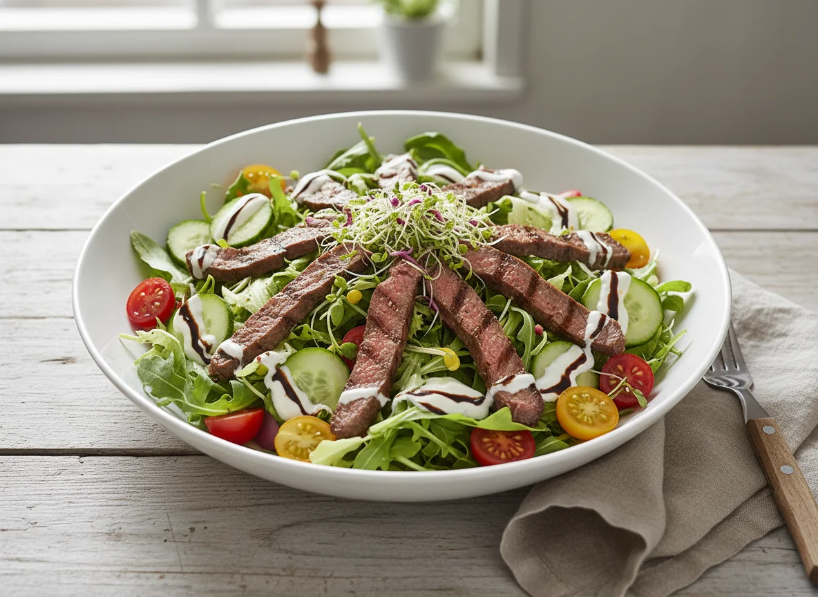 Salat mit Rinderstreifen photo