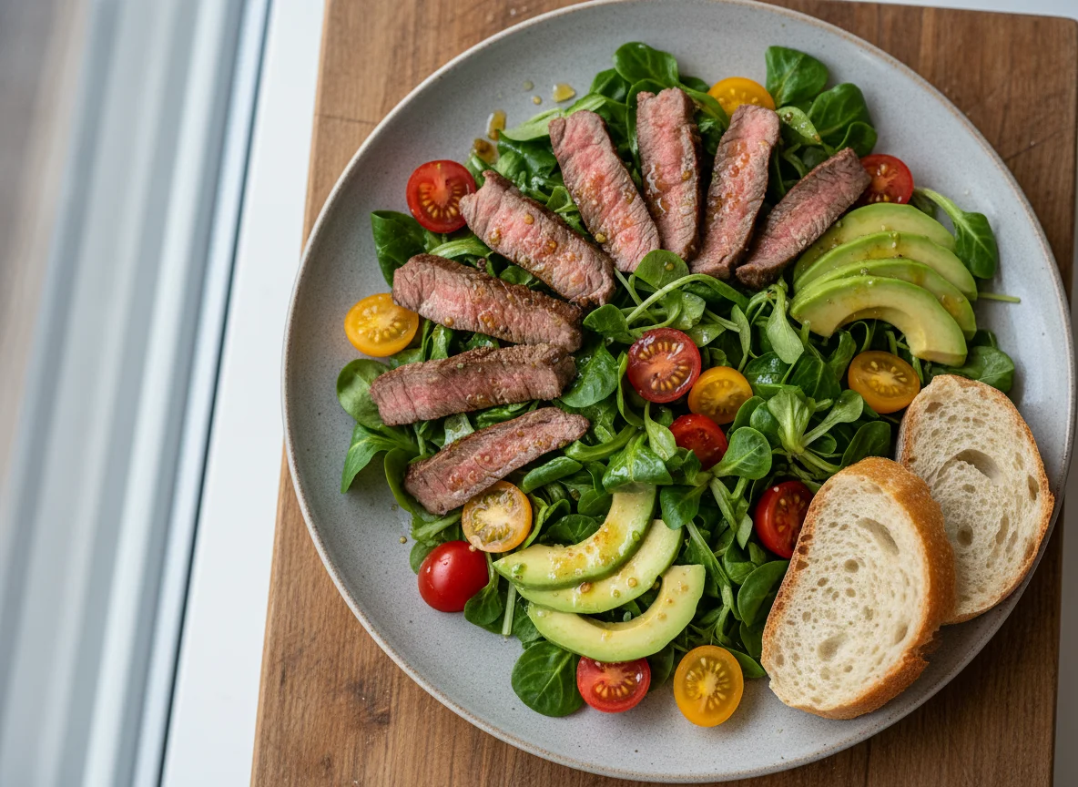 Salat mit Rinderstreifen und Avocado photo