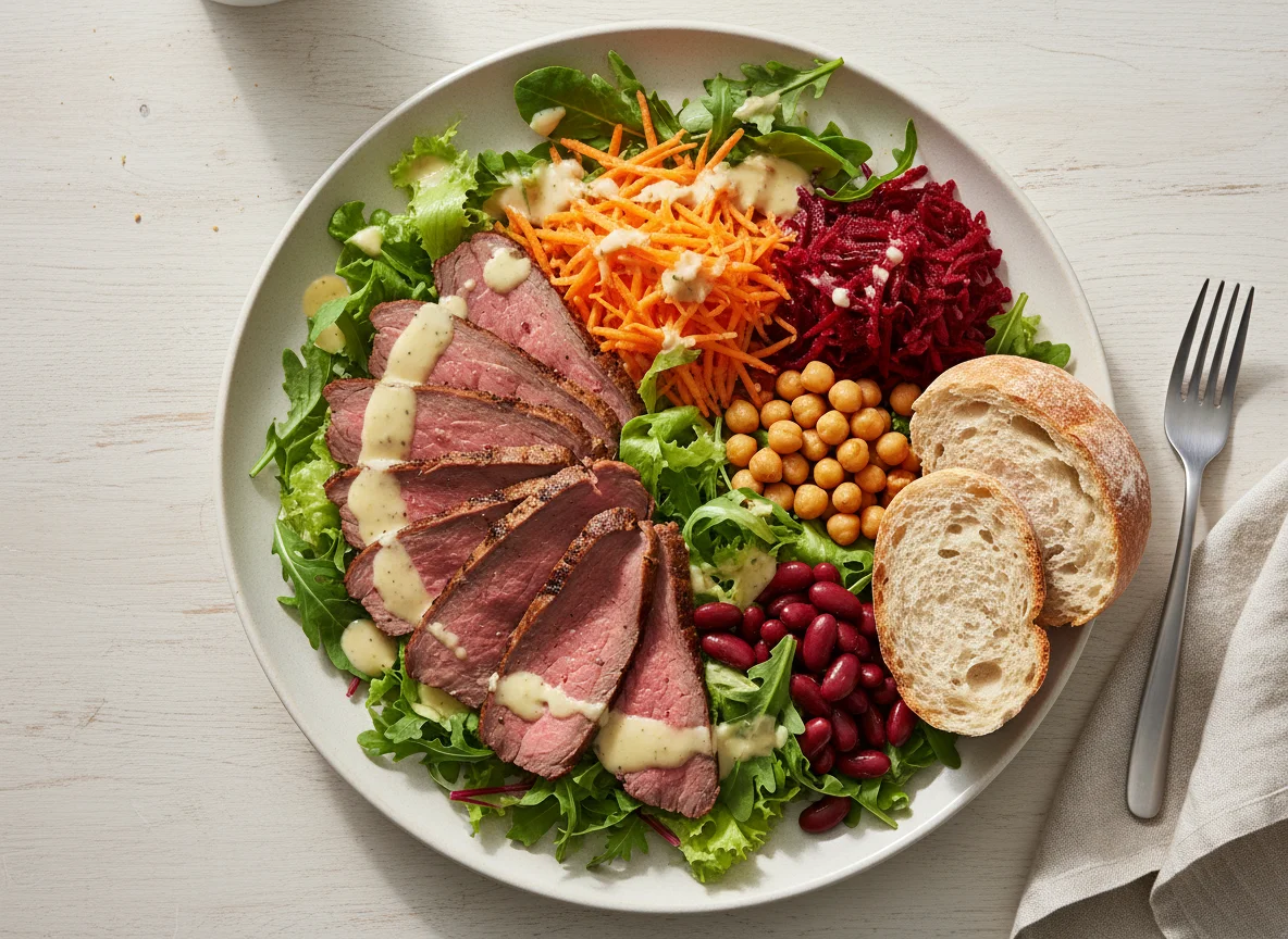Salat mit Roastbeef und Beilagen photo