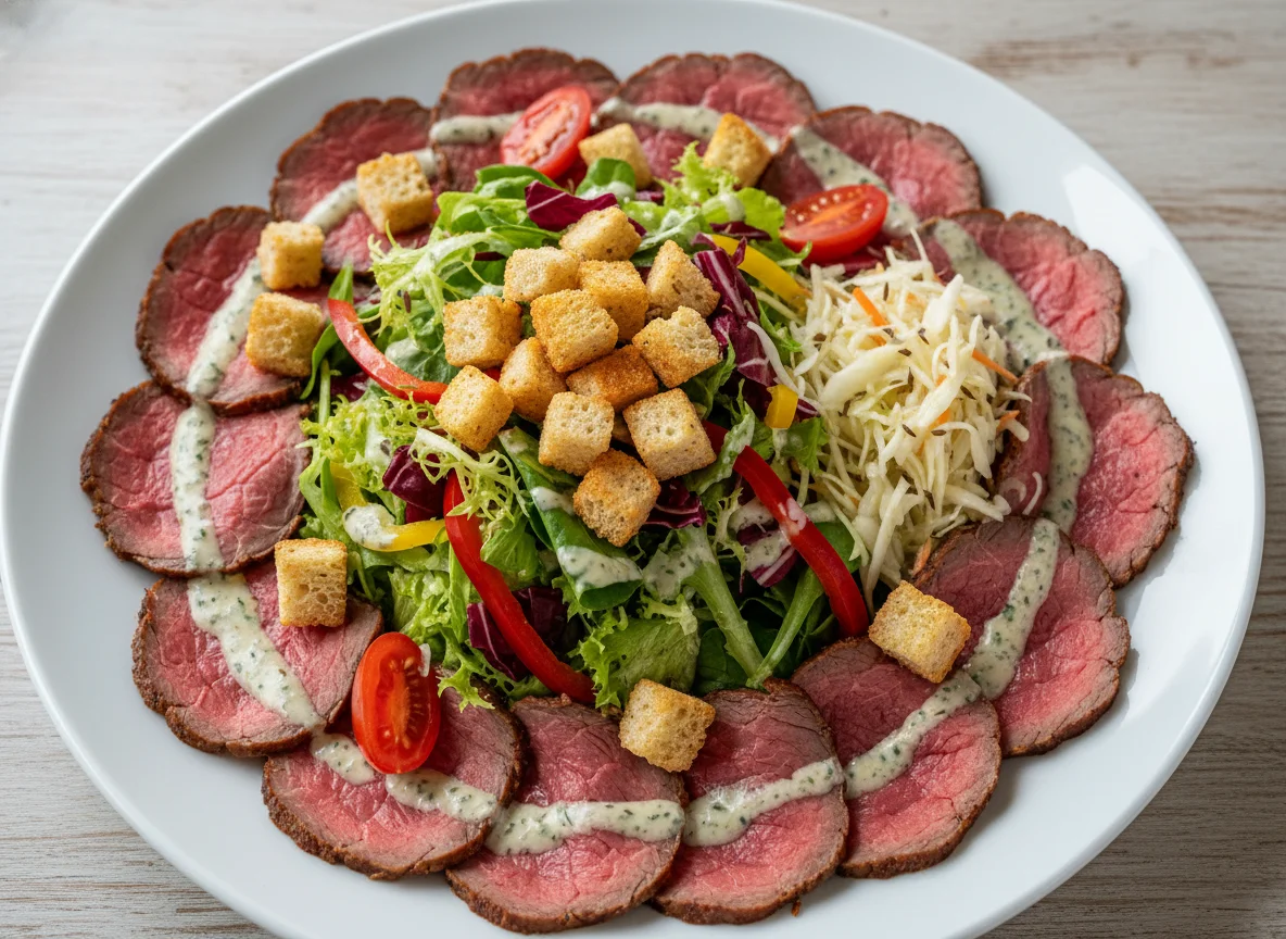 Salat mit Roastbeef und Croutons photo