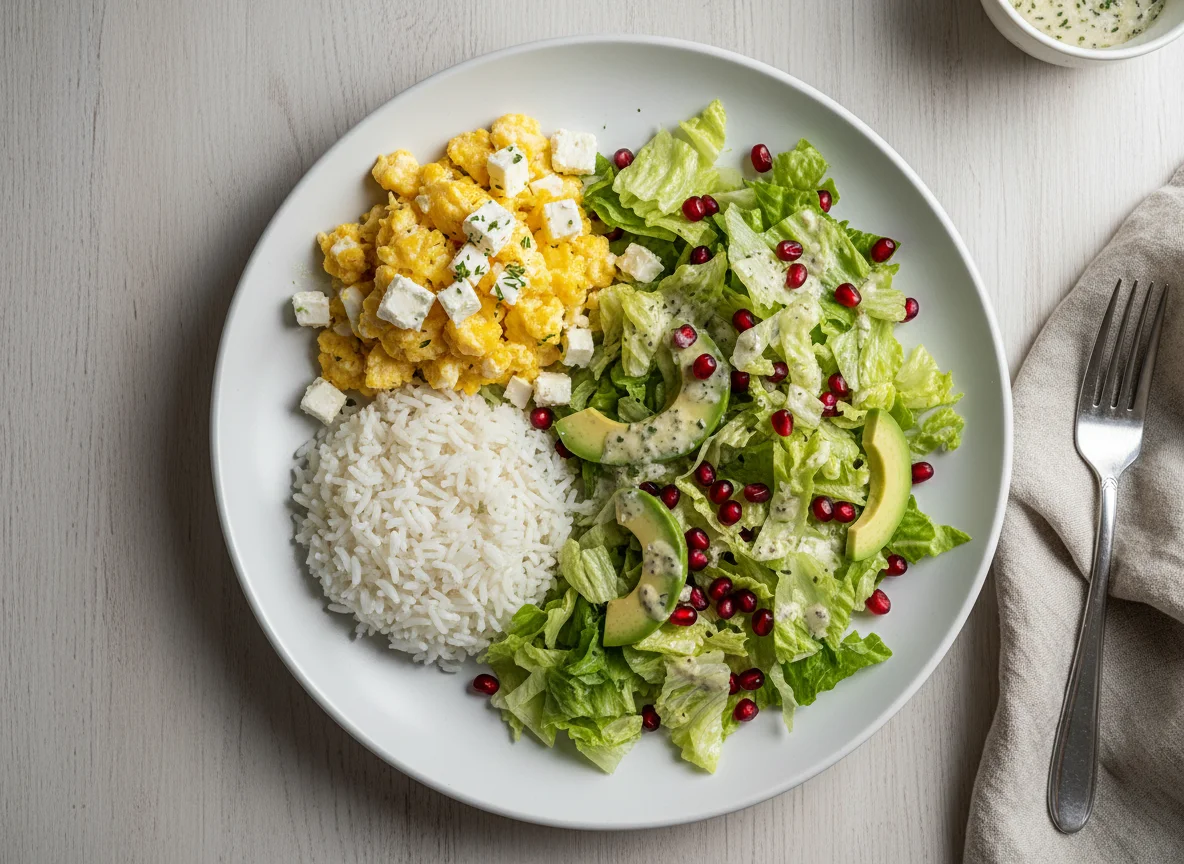 Salat mit Rührei und Reis photo