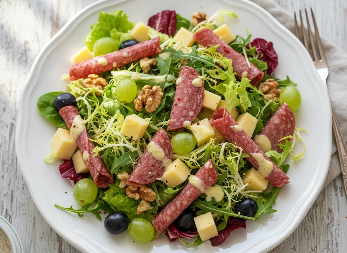 Salat mit Salami und Käse photo