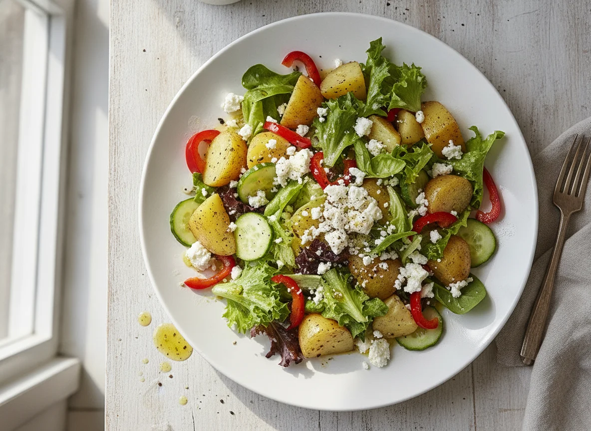 Salat mit Salzkartoffeln und Feta photo