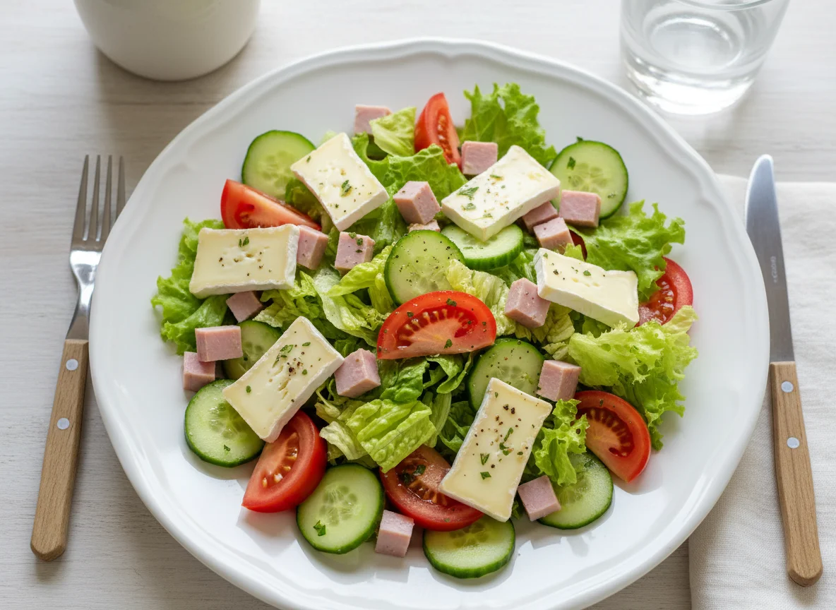 Salat mit Schinken und Käse photo