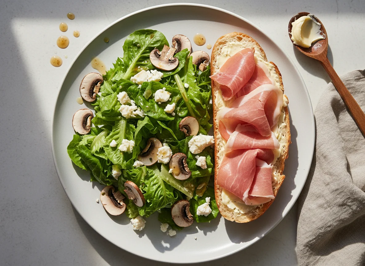 Salat mit Schinkenbrot photo