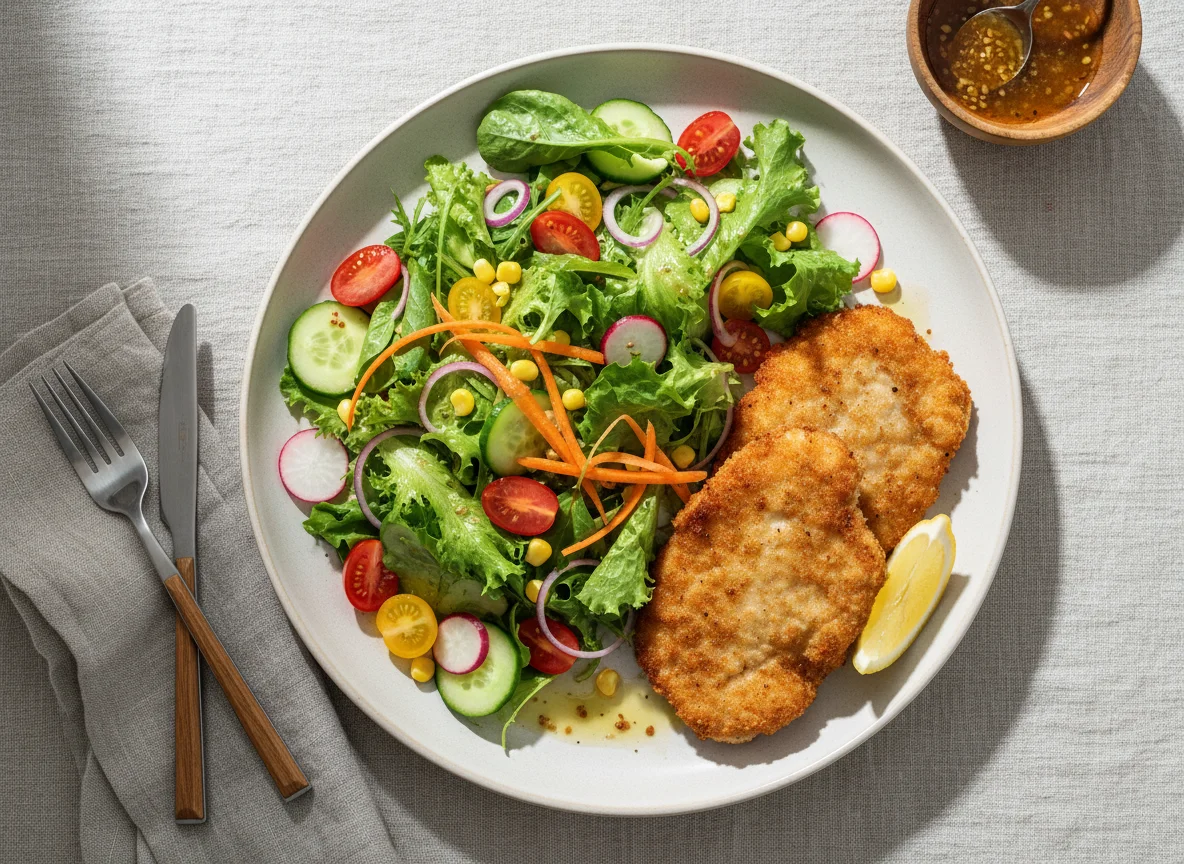 Salat mit Schnitzel photo
