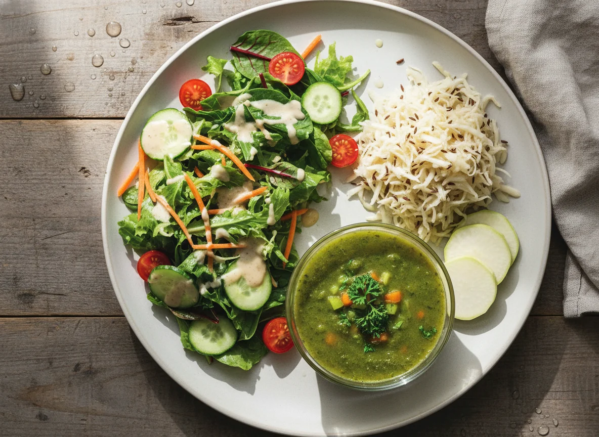 Salat mit Suppe und Krautsalat photo