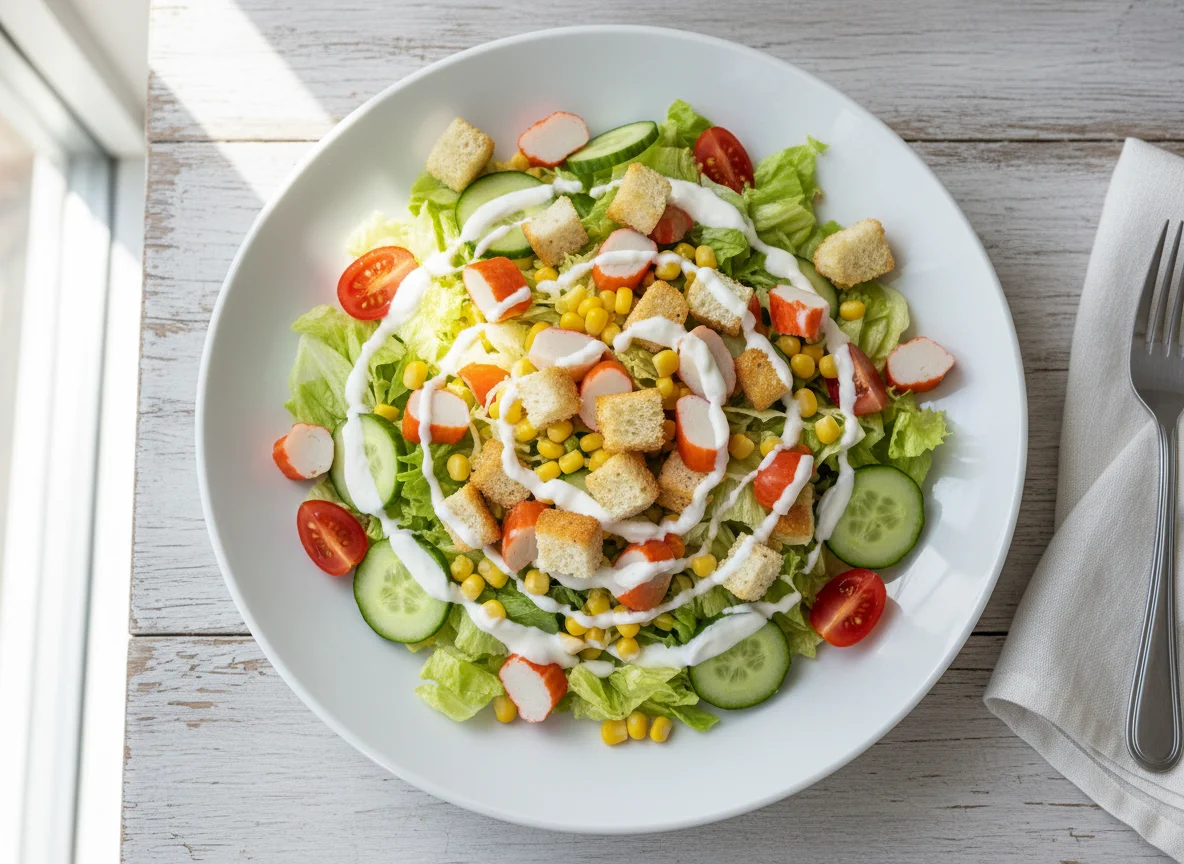 Salat mit Surimi und Croutons photo