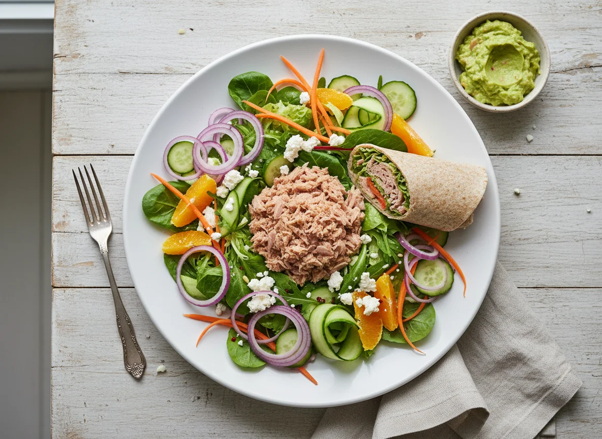 Salat mit Thunfisch und Beilagen photo